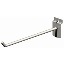 Slatwall Fixture Straight Arms in Black, White, Chrome and Raw steel finishes.