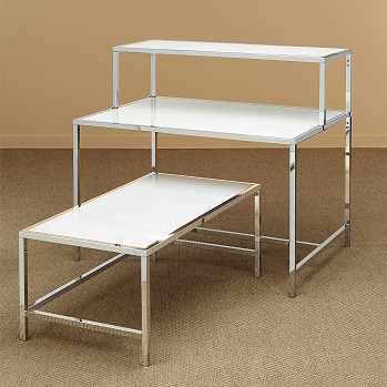 display table tables retail nesting gloss chrome frame laminate common polished floor low fixtures