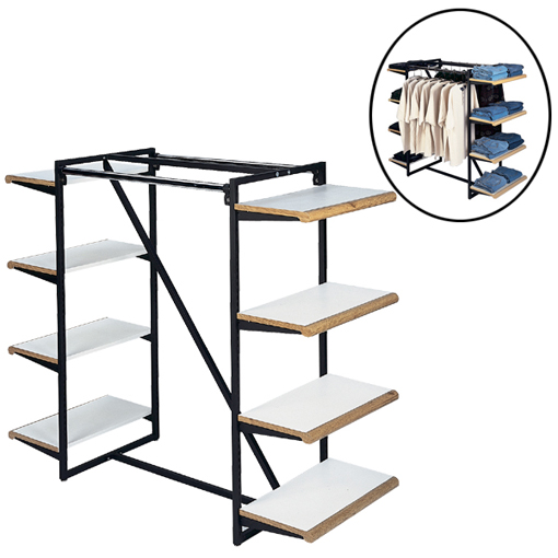 2 Sided Clothing Rack Clothing Display with Shelves Clothing