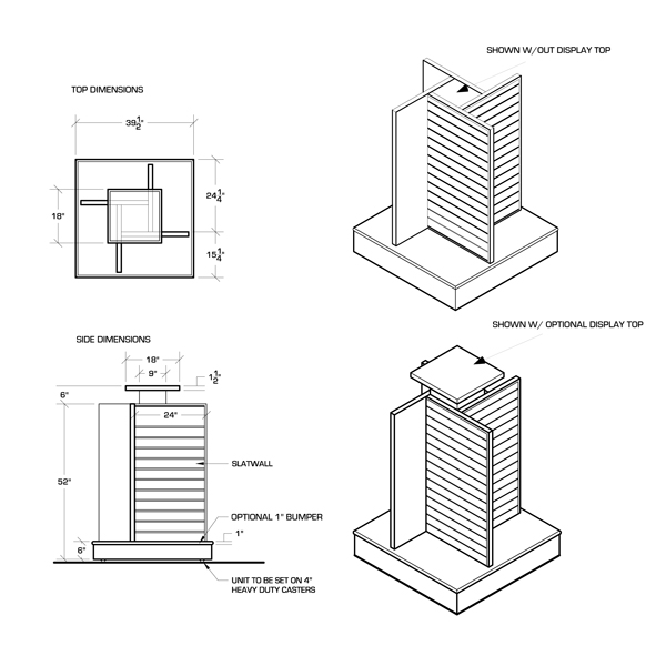 Custom Slatwall Pinwheel 4 Sided Slatwall Display Fixtures Creative