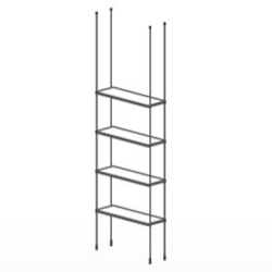 Ceiling & Floor Cable Glass Shelving Kit | 4 Shelves | Suspended Wire ...