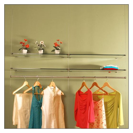 Ceiling to Floor Cable System with Wall Mounted Shelves