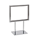 Metal Sign Holder with Mitered Corners with Flat Base. Features mitered corners that create a clean look. Raised frame allows for better visibility. Primarily used on countertops, shelves or tables.  Comes in a chrome finish and sizes of 7