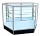Assembled Extra Vision Inside Corner Showcase measures 34”L x 20”D x 38”H. Features a Lock and Keys, Aluminum Extrusion Frame, 34