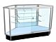 Assembled Extra Vision Outside Corner Showcase measures 34”L x 20”D x 38”H. Features a Lock and Keys, Aluminum Extrusion Frame, 34