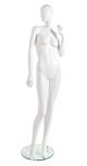 Pose 2 of our City female mannequin collection shows the female form with the right leg bent at the knee and the left hand up towards the face with the head turned to the right. The mannequin feet are in such a position to allow for a shoe with a heel.