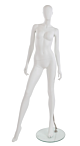 Pose 3 of our City female mannequin collection shows our elegant female form with her right leg out to the side and slightly forward and both hands down by her side with her head facing forward. The mannequin feet are in such a position to allow for a sho
