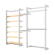 Double Alta Wall Unit with Hanging & Shelving Retail Display Kit.  Includes: 2- Alta Wall Units, 2- 48” long rectangular tubing hangrails, 6- 48” wide wood shelves, 2- 12” Saddle Mount Faceouts and hardware needed for set-up. 