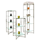 Glass display unit comes knocked down for easy shipping. Includes fifty-two chrome connectors. Shelves are 12