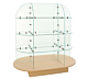 Glass display unit comes knocked down for easy shipping. Includes fifty-two chrome connectors. Shelves are 12