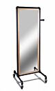 Pipeline Mirror with Casters, features a one-sided mirror, with a matte black pipe frame. The frame Is 69