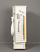 White slatwall spinner is an adjustable 3-tier cabinet that features a locking inner storage compartment and a lower storage compartment