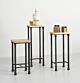 The Soho pedestal table features a metal base of four legs and comes in white or distressed pine. Dimensions : Small Pedestal: 16 L x 16