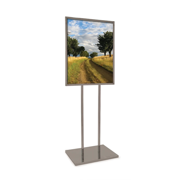 22" x 28" Bulletin Sign Holder w/ Extra-Heavy Weighted Raised Base with channel width of 1/4".  Perfect for any retail setting, including department stores, specialty stores, discounters, banks, hotels or hospitals