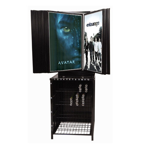 poster display, flip style poster display, poster display with rolled poster storage
