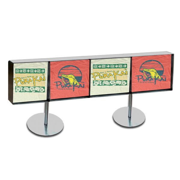 Create an eye-catching display for your t-shirts with this 4-across double-sided metal display box. The display measures 48" W x 12" H x 2 1/2" D and stands 8" H.   