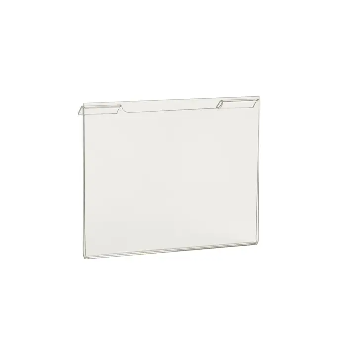 Acrylic Sign Holders for Slatwall or Gridwall is Impact Resistant.  Dimensions: 7" W x 5.5" H,  5.5" W x 7" H, 11" W x 7" H, 8 1/2" W x 11" H, or 11" W x 8 1/2" L.  