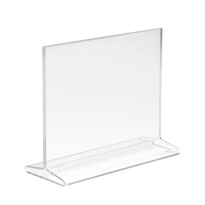 Acrylic Top Load Sign Holders for Countertop is Impact-resistant and Primarily used on countertops, shelves or tables. Dimensions: 7" W x 5.5" H, 11" W x 11" W,  or 8 1/2" W x 11" H or 11" W x 14" H.  