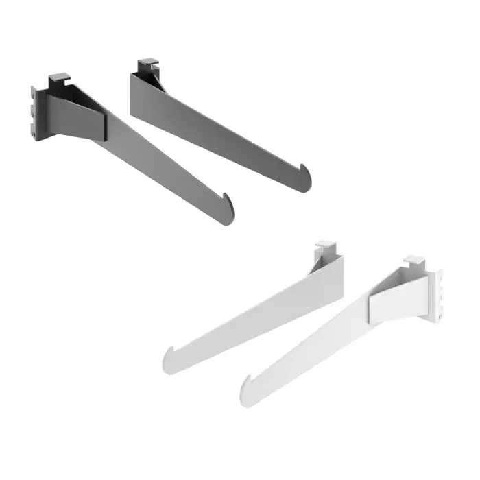 Aspect Wood Shelf Bracket Set includes a right and a left offset bracket designed specifically for the Aspect Wooden Retail Display Shelves.  The brackets measure approximately 13-1/16" long.  