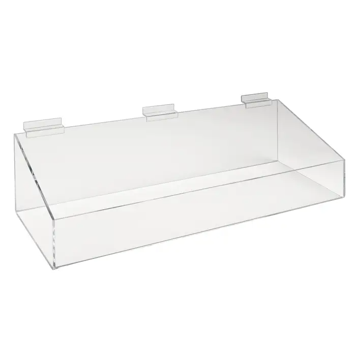 Acrylic Extra Support Tray with High Wall for Slatwall are Impact Resistant.  Dimensions: 24"W x 8"D x 3"H