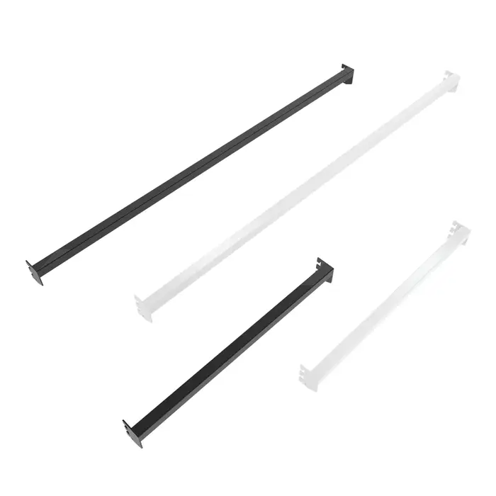 The Aspect Bar is the foundation for a wide variety of saddle mount display accessories. Available in both 24" and 48" lengths.  Colors: Gloss White or Matte Black. Constructed of 1" square tubing that is 17-gauge thick steel.  
