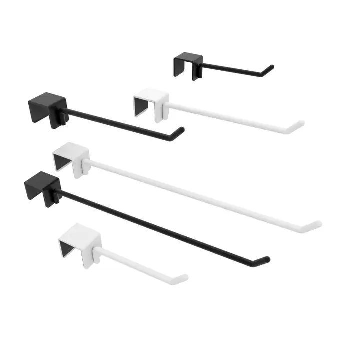Aspect Saddle Mount Display Hook.  Available in 4", 6" and 10" Lengths Colors: Gloss White or Matte Black