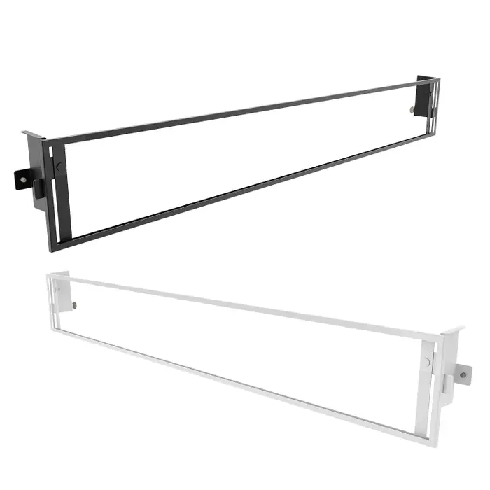 Aspect Sign Holder.  Overall frame dimensions: 22-7/8"W x 3½"H. Will hold a sign that measures 22¾"W x 3¼"H x¼" thick or 47-15/16"W x 6¼"H. Holds sign cards that measure 46-13/16"W x 6"H x¼" thick.  