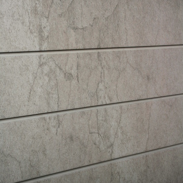 Natural Cracked Concrete  Textured Slatwall Panels measure 3/4''D x 2' Hx 8'L' with grooves spaced 6'' apart.  Textured slatwall panels come complete with paint matched aluminum groove inserts for added strength. 