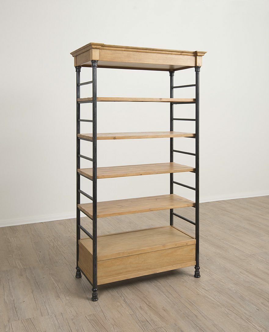 The Soho etagere shelf unit is freestanding and features five shelves for plenty of display space.  Shown in  distressed pine.  Dimensions : 48 L x 26" D x 90" H