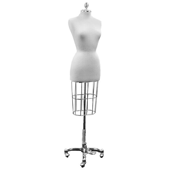 Female Dressmaker Form With Chrome Base.  This pinnable form is a size 6 with Base and Neck Cap included.  