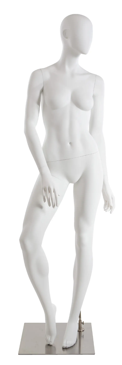 Pose 3 of our Fit Female Mannequin series is an athletic form striking a casual athletic pose. This female mannequin can be presented as an athlete who just finished her workout. Display her in an athletic wear department.