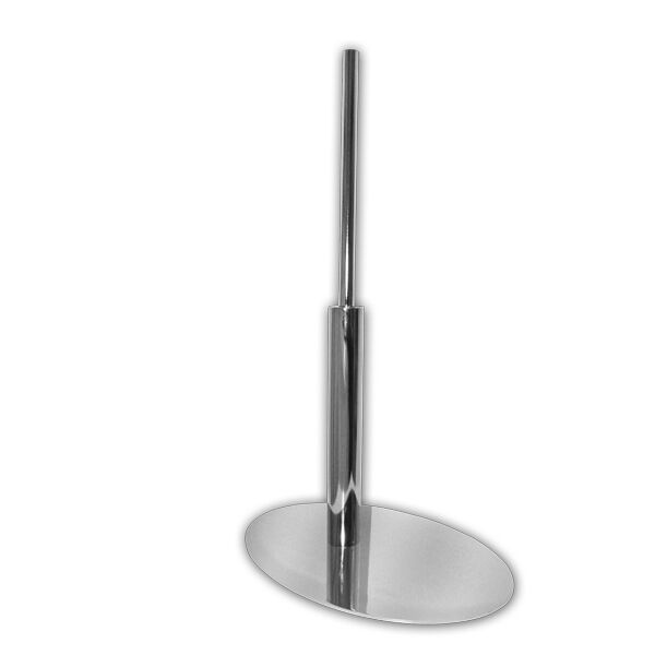 Oval Metal Base for Dress Forms features a Chrome Finish with dimensions of 12″ x 18″ for 7/8″ Uprights.  