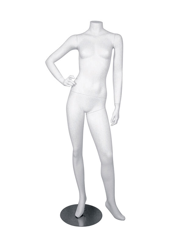 Gloss White Female Headless Mannequin 3.  Left Hand on Hip, Left Leg Sideway