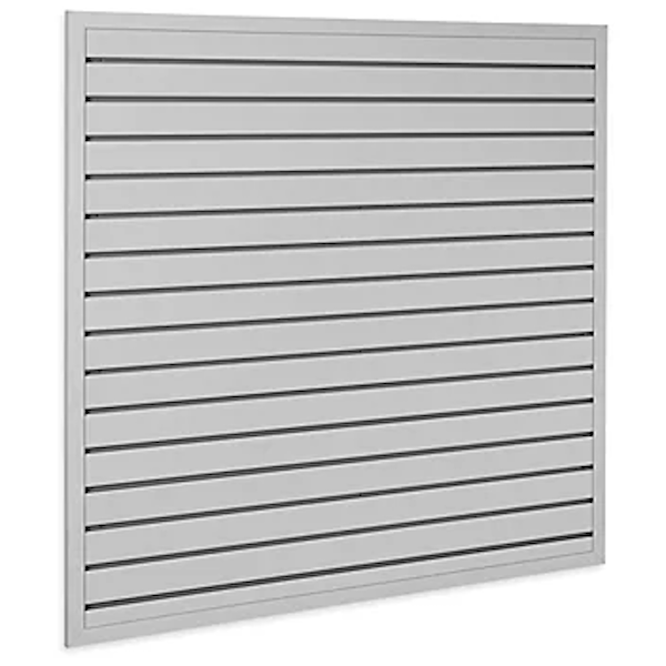 Grey PVC Slatwall Kit. Available in 4' x 2' or 4' x 4' kits.  Each kit comes with color-matching screws, miter-cut edge trim, color-matching strips.