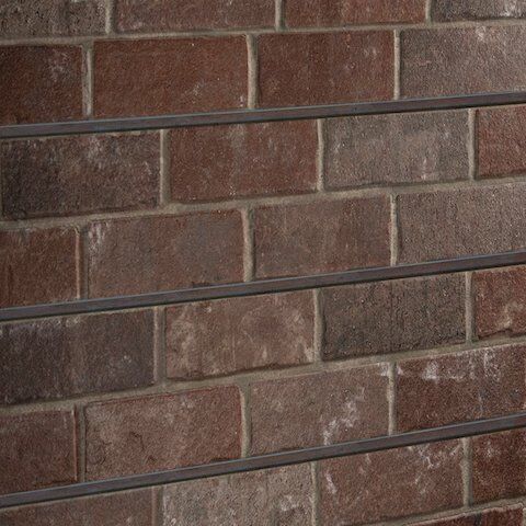 Midtown Brick Textured Slatwall Panels measure 3/4''D x 2' Hx 8'L' with grooves spaced 6'' apart.  Textured slatwall panels come complete with paint matched aluminum groove inserts for added strength.  