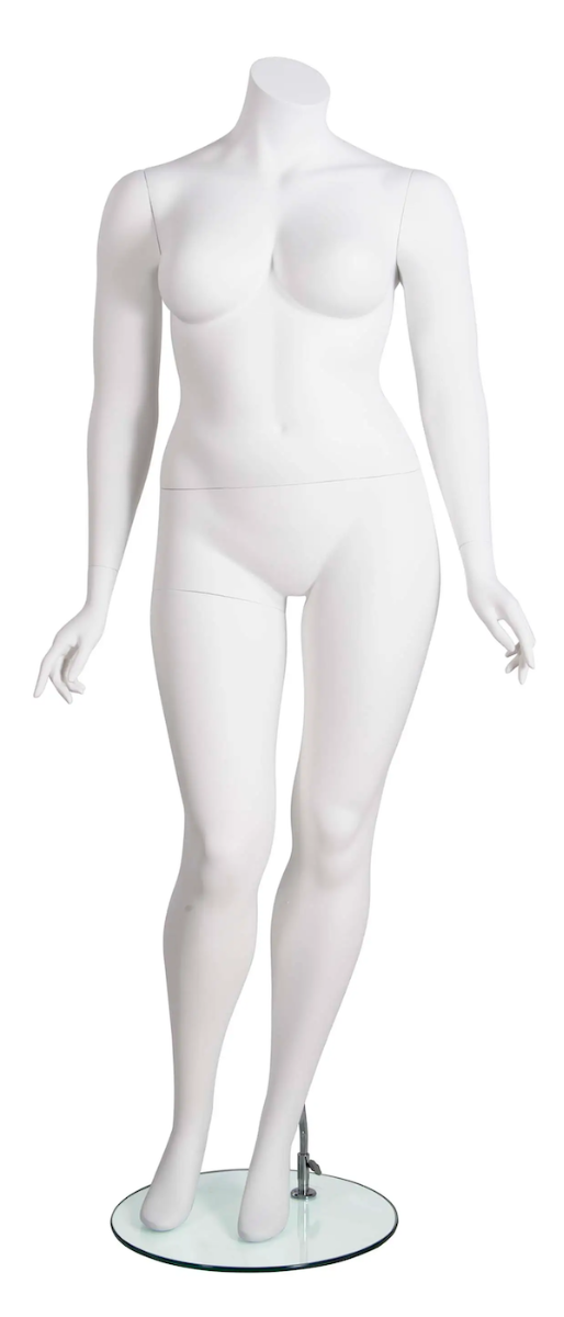 Plus size female headless mannequin In matte white finish. 