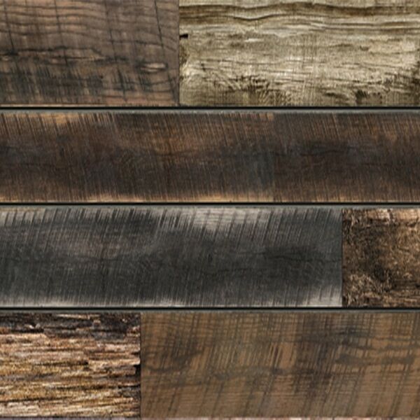 Reclaimed Natural Wood Textured Slatwall Panels measure 3/4''D x 2' Hx 8'L' with grooves spaced 6'' apart.  Textured slatwall panels come complete with paint matched aluminum groove inserts for added strength.  