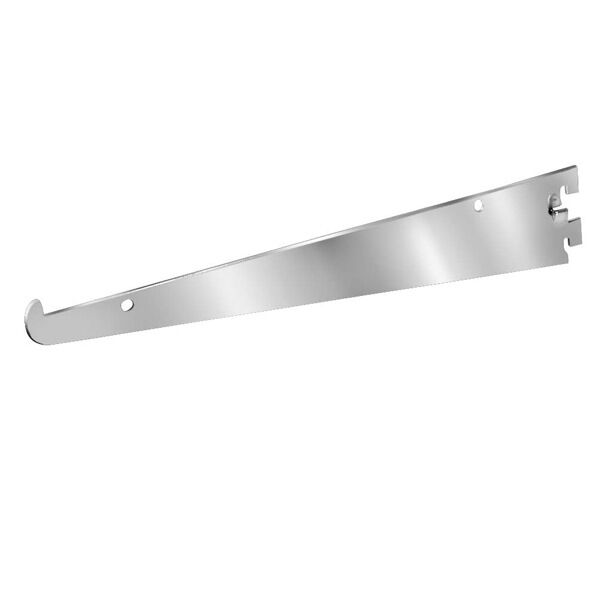Chrome Universal Tap-In Shelf Bracket. For use with Universal surface-mounted slotted wall standard that are 11/16" and 3/32" thick, with a 1/2' on 1' center slots.
