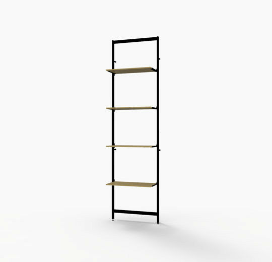 Vertik Wall Mounted Retail Display Shelf Unit, Chic Black For 4 Shelves has a setting Dimensions: 26" W x 92" H and can accommodate shelves  with depth of 10"-12".   