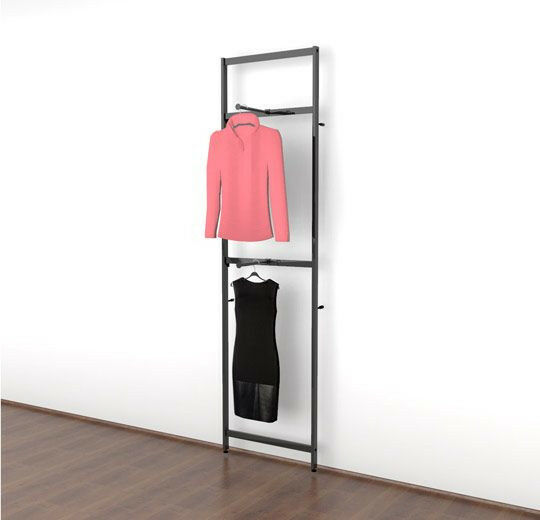 Vertik Wall Mounted Retail Clothing Display Unit with 2 Faceouts | Chic Black, 1-Section.  Setting Dimensions: 26" W x 92" H and Max Weight Load: 400 Lbs.  
