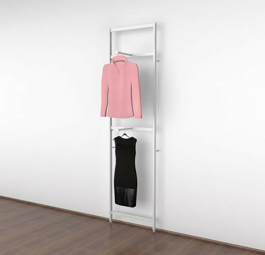Vertik Wall Mounted Retail Clothing Display Unit with 2 Faceouts | Pure White.  26" W x 92" H.  Max Weight Load: 400 Lbs
