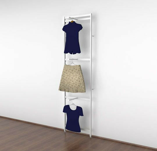 Vertik Wall Mounted Retail Clothing Display Unit with 3 Faceouts | Pure White.  26" W x 92" H.  Max Weight Load: 400 Lbs
