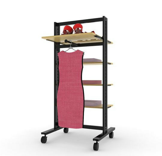 26″ Retail Clothing and Shelving Vertik Stand for 5 Shelves w/1 Faceout | 1-Section, Chic Black. Setting Dimensions: 26" W x 56" H.   