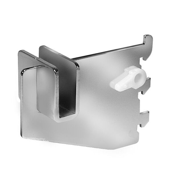 Chrome 3" Long Rectangular Tubing Hangrail Bracket.  For use with Universal surface-mounted slotted wall standard that are 11/16" and 3/32" thick, with a 1/2' on 1' center slots. Colors Available: Chrome, Satin Chrome, Black, and Raw Steel.