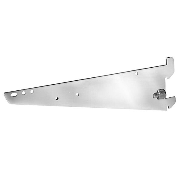 Heavy Duty Standards Shelf Brackets are designed to be used with heavy duty surface mount or recessed .125" thick standards with 1" slots on 2" centers. Shelf Bracket can be used with Glass, Wood and Plastic Duron Bullnose shelves, and available in 10", 1
