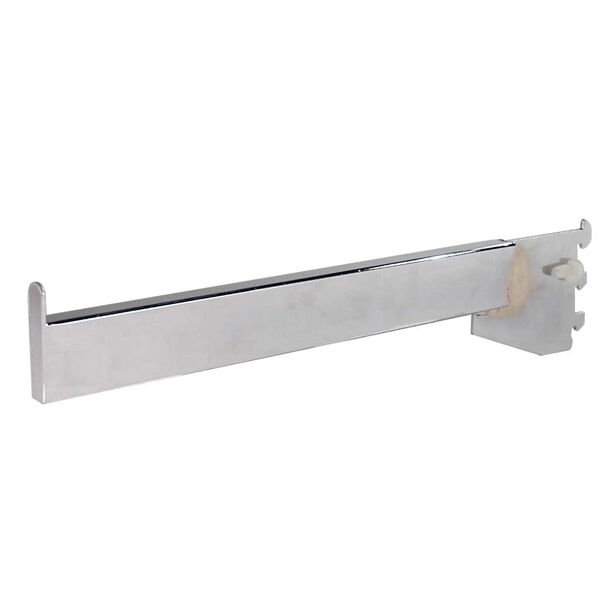Chrome 12" Universal Rectangular Tubing Straight Arm.  For use with Universal surface-mounted slotted wall standard that are 11/16" and 3/32" thick, with a 1/2' on 1' center slots.