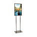 Bulletin Sign Holder W/ Flat Base features a chrome finished metal and is 14". W x 53" H.  Perfect for any retail setting, including department stores, specialty stores, discounters, banks, hotels or hospitals.  