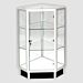 The front opening Extra View corner display case features lockable sliding doors, adjustable height glass shelves. The front opening capability allows the display case to positioned against a wall or another display with no loss of utility.