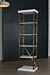 The Moderne Single Etagere: 26" L x 18" D x 84.5" H in brass.  
