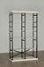 The Soho double etagere features 6-levels and has a sturdy metal frame with distressed pine or white wood shelves. Dimensions : 49" L x 18" D x 84.5" H.  